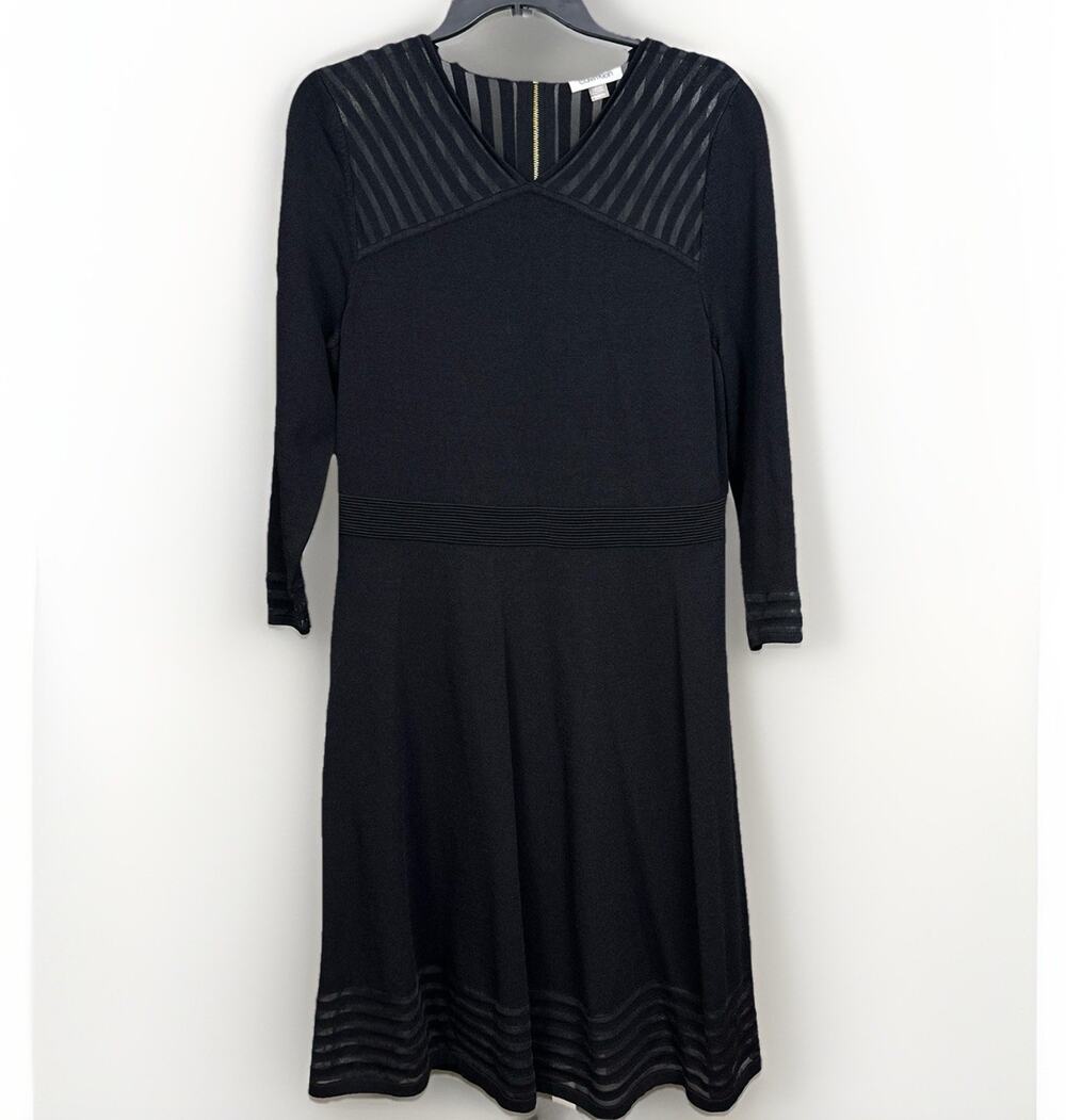 Calvin Klein Illusion-Stripe Fit & Flare Sweater Dress Black Women's Size XL